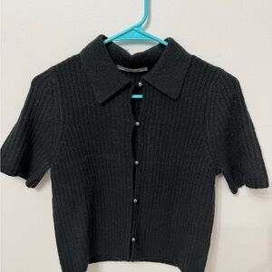 Abercrombie & Fitch Black Short-Sleeve Ribbed Button-Front Polo